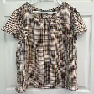 St. Johns Bay Orange White Purple Plaid Short Sleeve Women's Plus Blouse Shirt